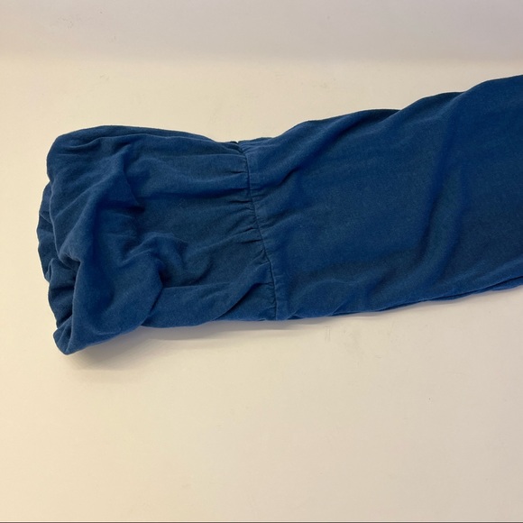 Soft Surroundings Womens Blue Puff Sleeve Boho Peasant Embroidered Blouse L - Picture 4 of 13